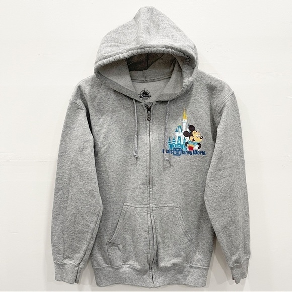 Disney Parks Grey Full Zip Sweatshirt Hooded Large Logo - Picture 1 of 6